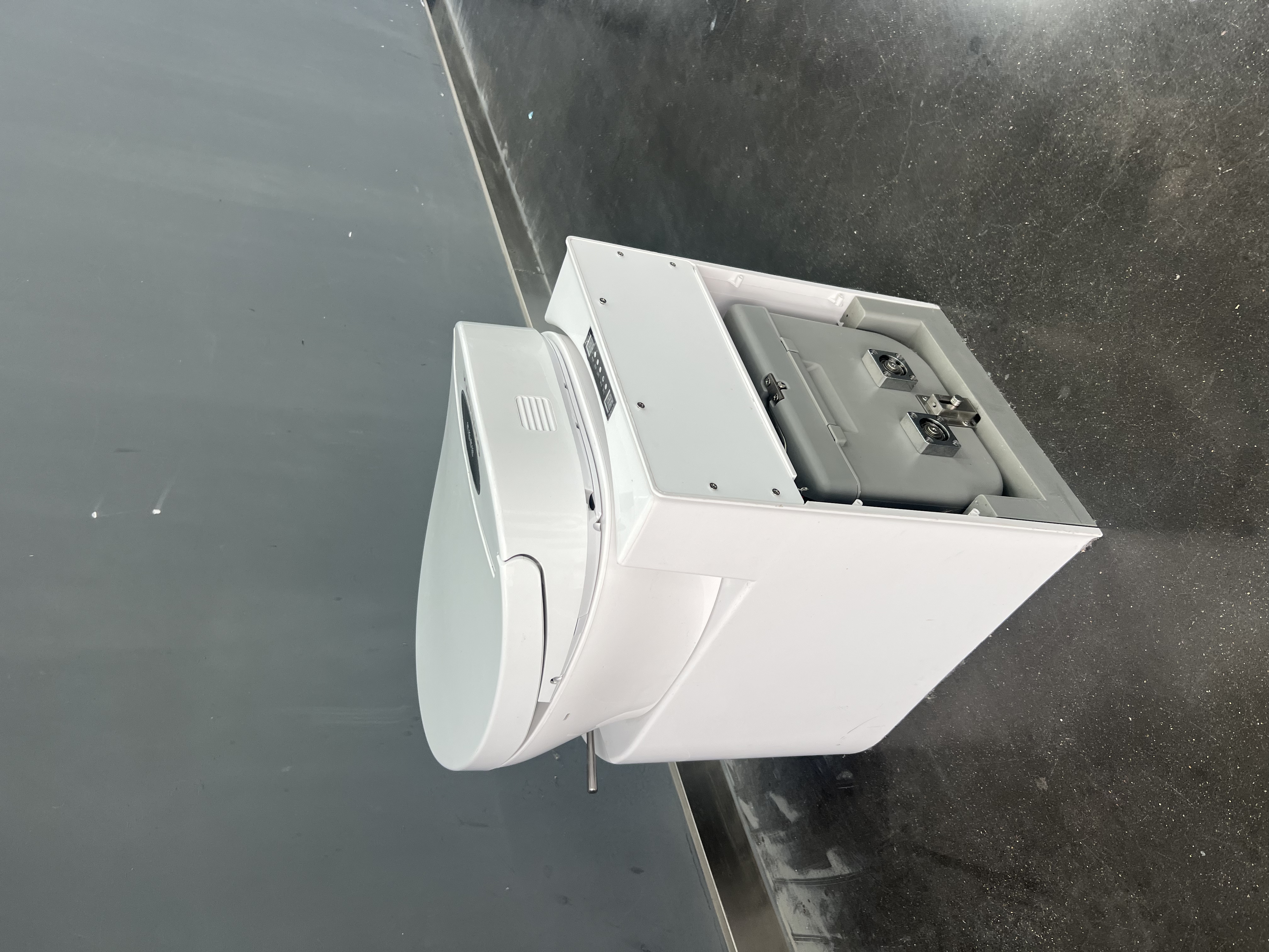 Rear service access of the RV composting toilet